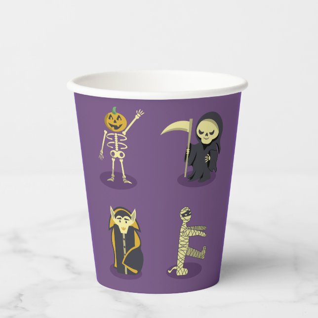 Vasos De Papel Halloween Skeleton Dracula Mummy Grim Reaper (Anverso)
