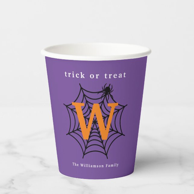 Vasos De Papel Halloween Spider Web Trick o Tremendo Monograma (Anverso)