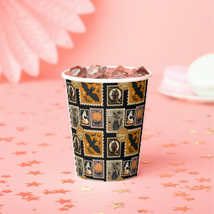 Vasos De Papel Halloween Spooktime Postal Stamams Ghost Bat Cat