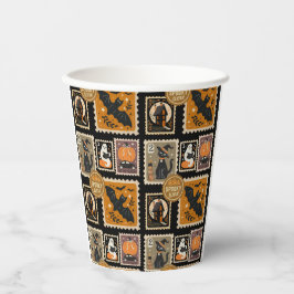 Vasos De Papel Halloween Spooktime Postal Stamams Ghost Bat Cat