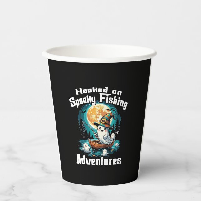 Vasos De Papel Halloween T enganchado a la pesca fantasmal (Anverso)