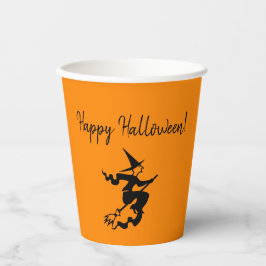 Vasos De Papel Halloween Witch Broom Naranja Black Paper cup