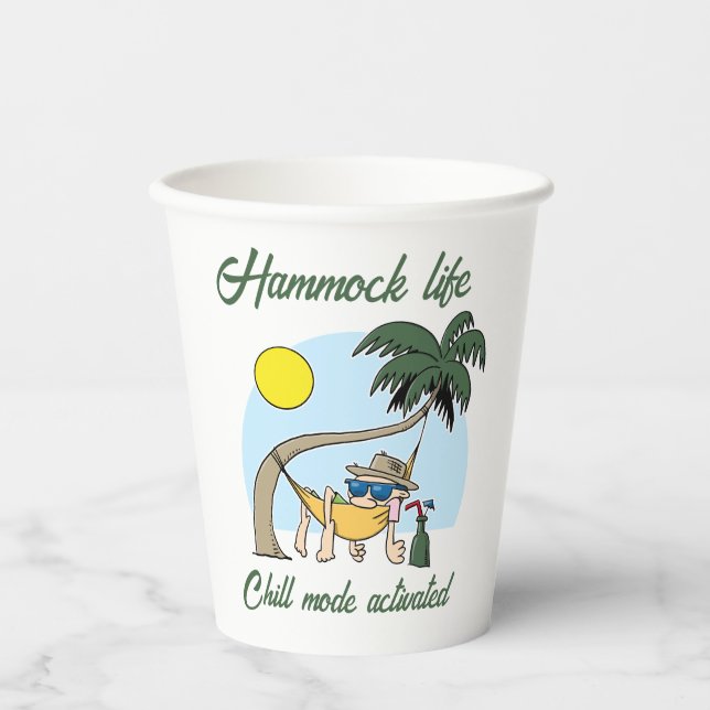 Vasos De Papel Hammock Life Chill Mode Activado Funny Personaliza (Anverso)