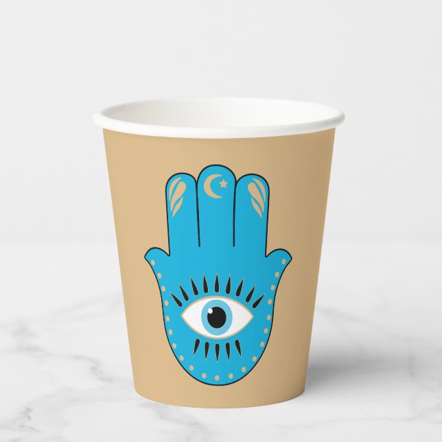 Vasos De Papel Hamsa Hand Greek Evil Eye Blue (Anverso)