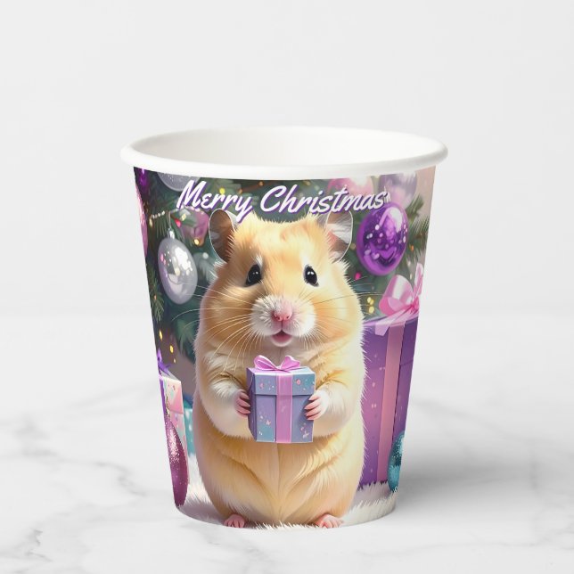 Vasos De Papel Hamster con Navidades de regalo (Anverso)