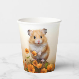 Vasos De Papel Hamster Entre Flores Naranjas