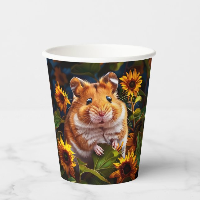Vasos De Papel Hamster entre girasoles (Anverso)