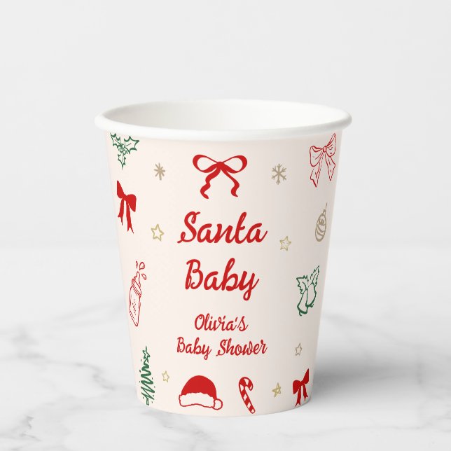 Vasos De Papel Hand Drawn Doodle Christmas Santa Baby Shower  (Anverso)