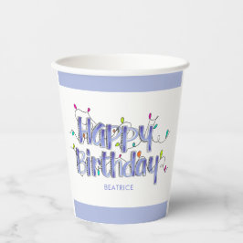 Vasos De Papel Hand Lettered Dusty Blue Happy Birday