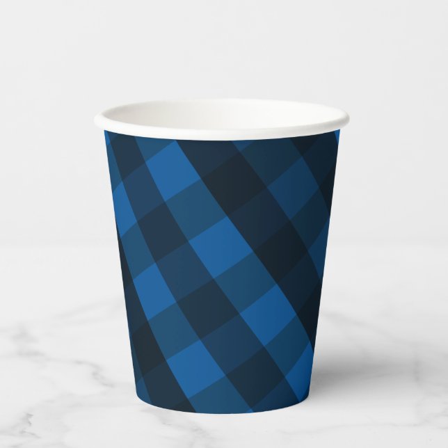 Vasos De Papel Handsome Black and Blue Plaid Paper Cup (Anverso)