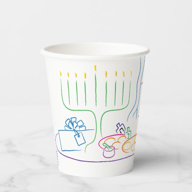 Vasos De Papel Hanukkah Cena de vacaciones 8 oz. (Anverso)