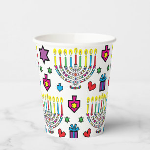 Vasos De Papel Hanukkah Colorful Menorahs 8 oz.