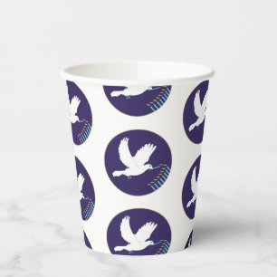 Vasos De Papel Hanukkah Dove Menorah Design 8 oz.