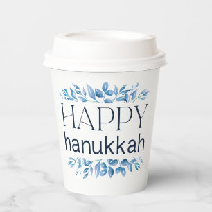 Vasos De Papel Hanukkah feliz (con Florals de color invernal)