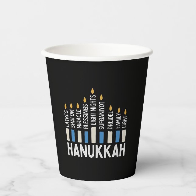 Vasos De Papel Hanukkah Festividad Judía Menorah Jew (Anverso)