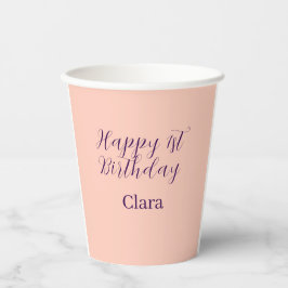 Vasos De Papel Happy 1st birthday orange purple boho retro name 