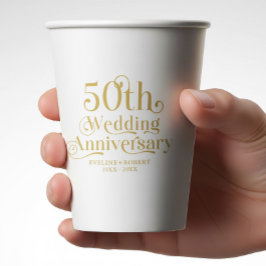 Vasos De Papel Happy 50th Wedding Anniversary Gold Typography