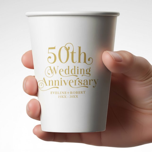 Vasos De Papel Happy 50th Wedding Anniversary Gold Typography (Subido por el creador)