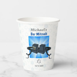 Vasos De Papel Happy Bar Mitzvah 20XX Tefillin Blue Invitation