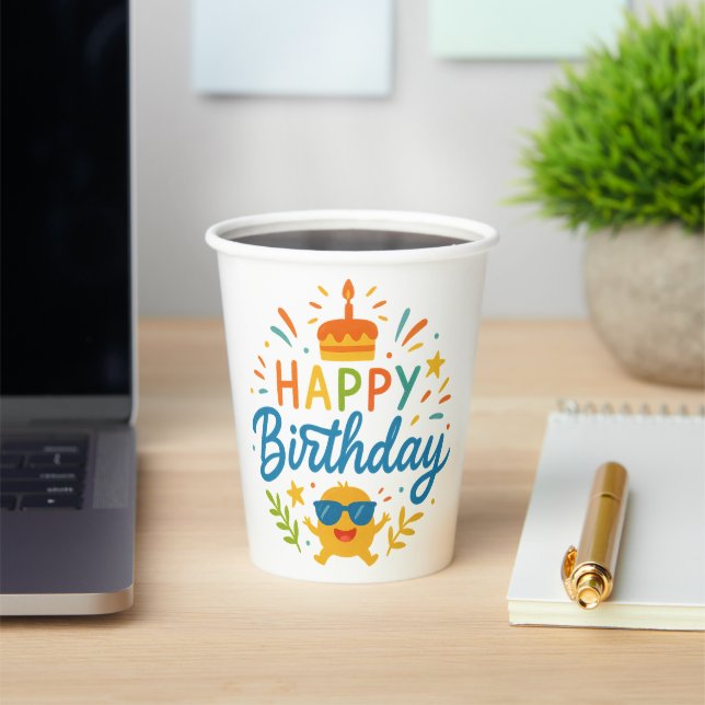 Vasos De Papel Happy Birthday | Cute Sunshine Party Paper Cup (in situ)