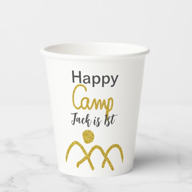 Vasos De Papel Happy camping camper one birthday kids golden sun (Anverso)