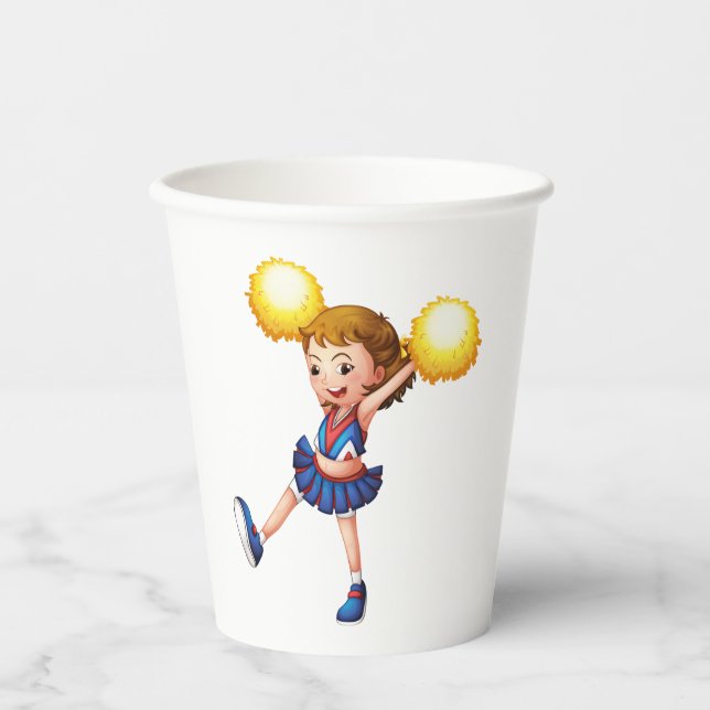 Vasos De Papel Happy Cheerleader Girl Gold Pom Poms (Anverso)