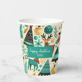 Vasos De Papel Happy Christmas – Festive Trees & Reindeer