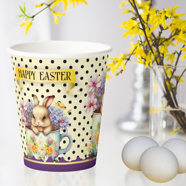 Vasos De Papel Happy Easter Watercolor Bunny Retro (Subido por el creador)