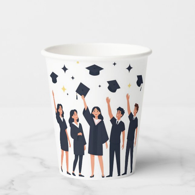 Vasos De Papel Happy Graduates Throwing Caps Celebration (Anverso)