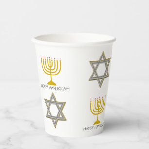 Vasos De Papel HAPPY HANUKKAH Estrella de David Menorah