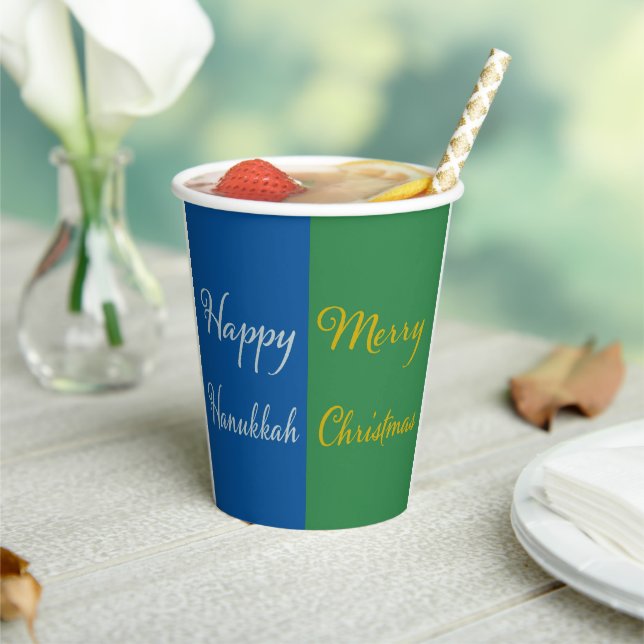 Vasos De Papel Happy Hanukkah Merry Christmas Dual Holiday Design (in situ)