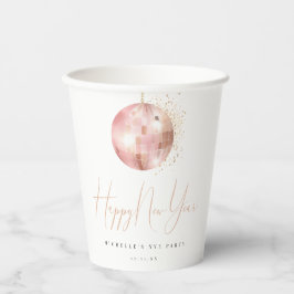 Vasos De Papel Happy New Year Blush Pink Rose Gold Disco Ball