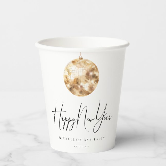 Vasos De Papel Happy New Year Gold Disco Ball (Anverso)