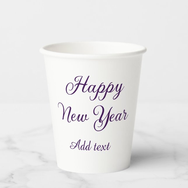 Vasos De Papel Happy new year purple calligraphy simple minimal  (Anverso)