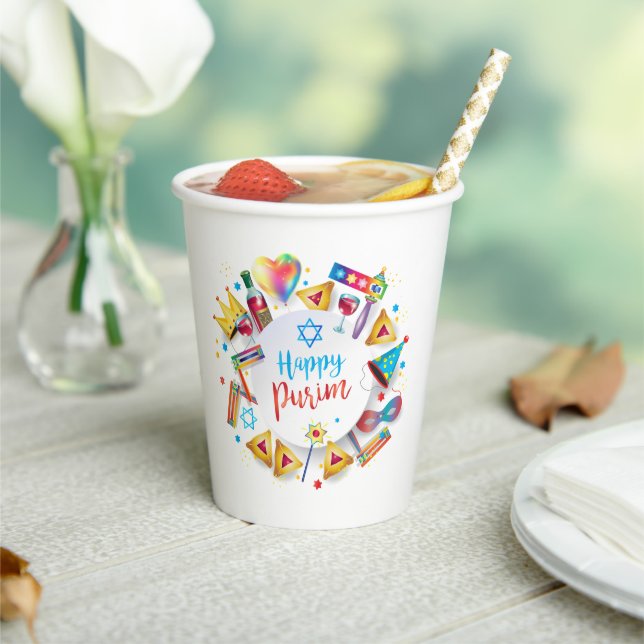 Vasos De Papel Happy Purim Basket Gifts, Decoration, Ornaments (in situ)