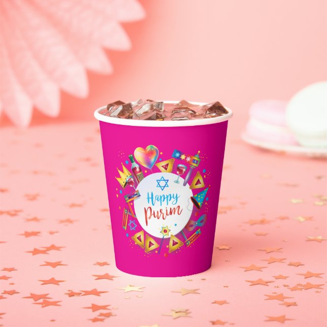 Vasos De Papel Happy Purim Basket Gifts, Decoration, Ornaments (in situ)