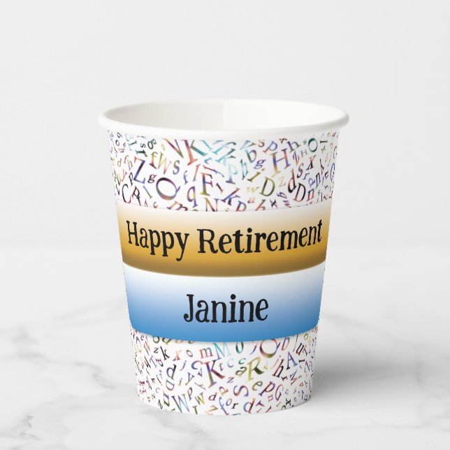 Vasos De Papel Happy Retirement Custom Teacher Letter Scramble (Izquierda)