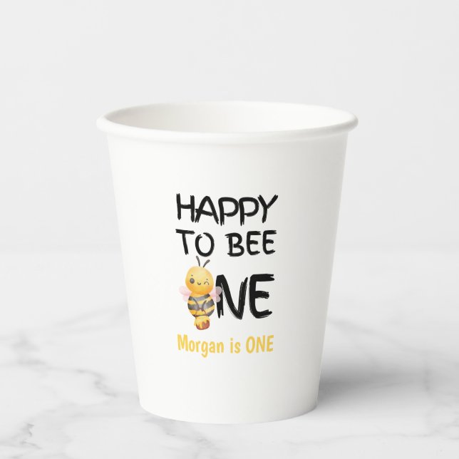 Vasos De Papel Happy To Bee One Honey Yellow Girls 1st Birthday (Anverso)