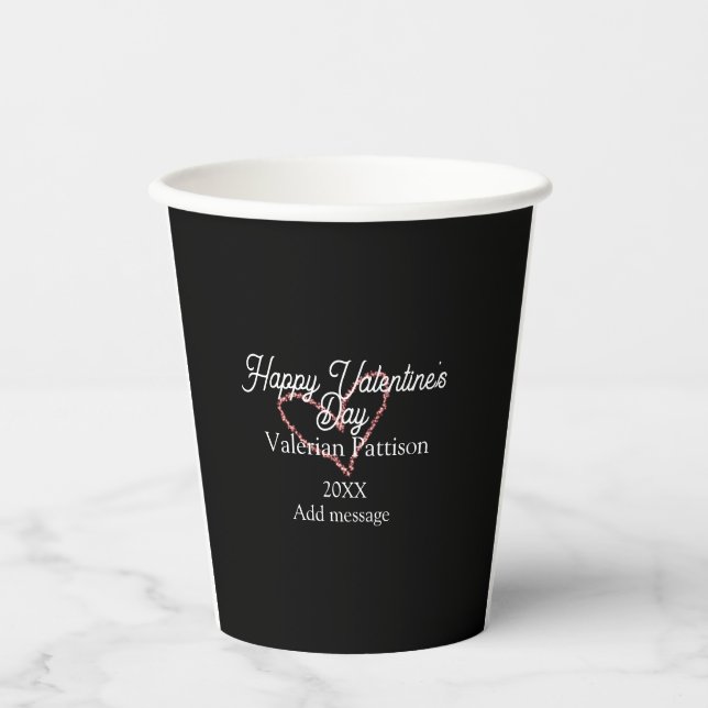 Vasos De Papel Happy Valentine's day red glitter heart black name (Anverso)