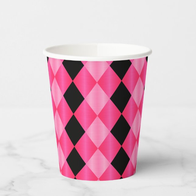 Vasos De Papel Harlequin plegado, FIESTA rosado-negro-PAPEL (Izquierda)