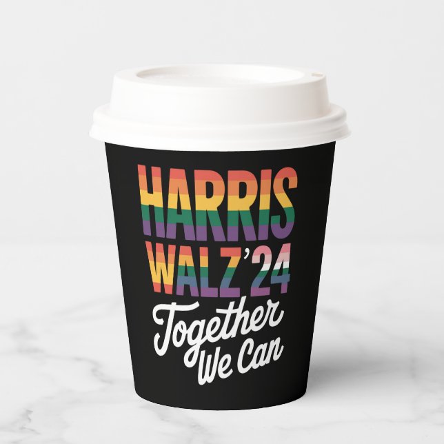 Vasos De Papel Harris Walz 2024 juntos podemos elegir LGBTQIA (Anverso)