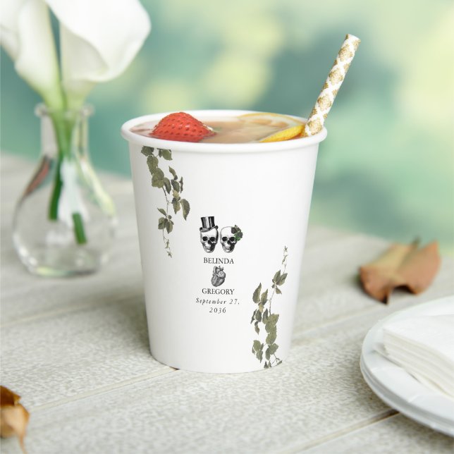 Vasos De Papel Hasta la muerte Boda de cráneos florales góticos e (in situ)