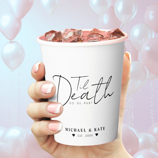 Vasos De Papel Hasta que la muerte nos haga Boda blanco (Til Death Do Us Part White Wedding Paper Cups)