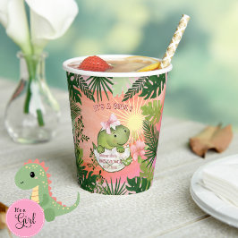 Vasos De Papel Hatching Dino with Pink Bow 'It's a Girl' Cups