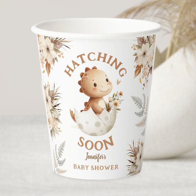Vasos De Papel ¡Hatching Pronto! Baby Shower de Boho Neutral Dino (Subido por el creador)