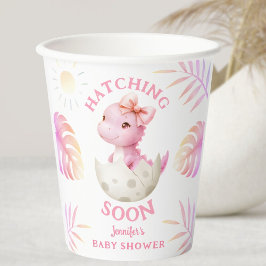 Vasos De Papel Hatching Soon Dinosaur Baby Shower Girl Pink