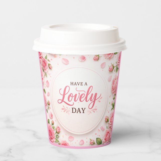 Vasos De Papel Have a Lovely Day Pink Rose Mug (Anverso)