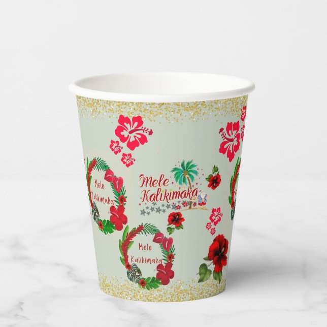 Vasos De Papel Hawai Mele Kalikimaka Tropical Wreath Paper Cu (Anverso)