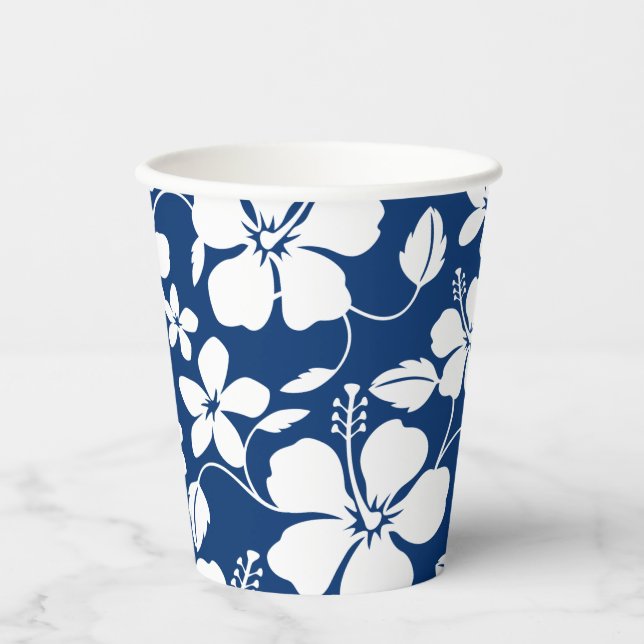 VASOS DE PAPEL HAWAIIAN HULA (HIBISCUS) NAVY BLUE (Anverso)