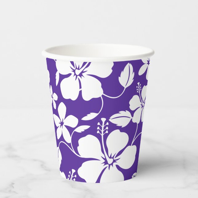 VASOS DE PAPEL HAWAIIAN HULA (HIBISCUS) PURPLE (Anverso)